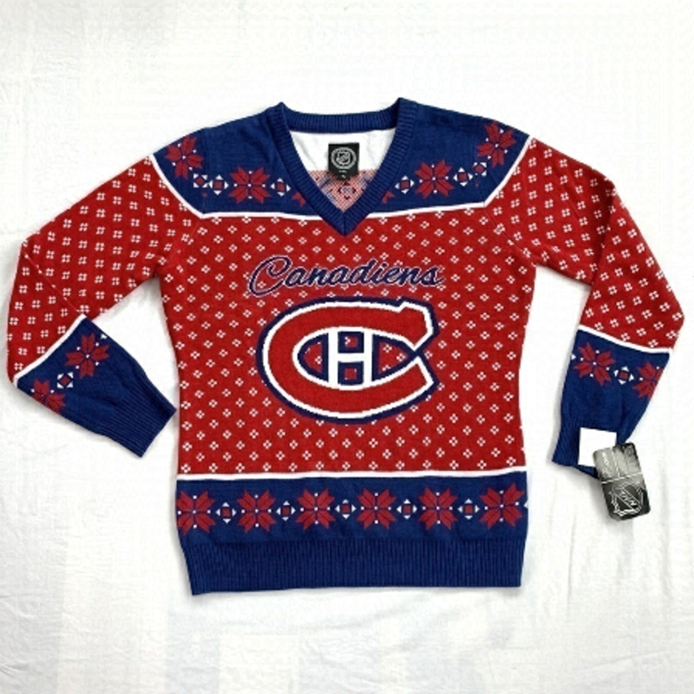 Canadiens of Montreal v neck hockey sweater for woman new with tags blue red XL